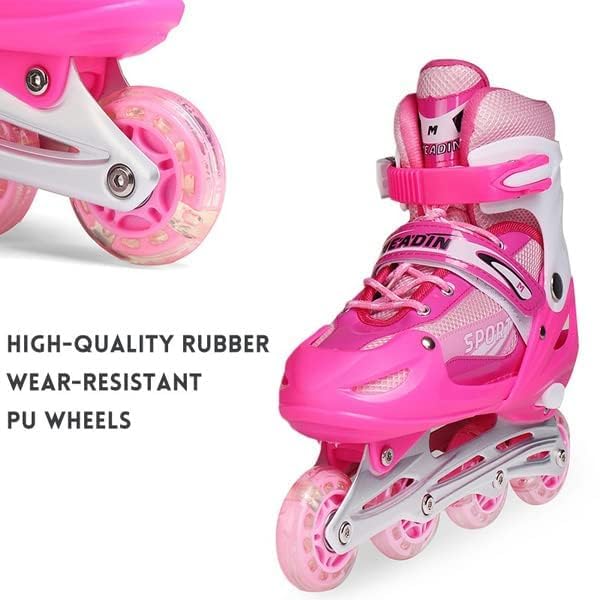 Skatingzone's 4 Wheels Adjustable Inline Skates Skating Shoes for Boys Kids Girls Skating Shoe Adjustable Roller Blades Age 6 to 15 Years