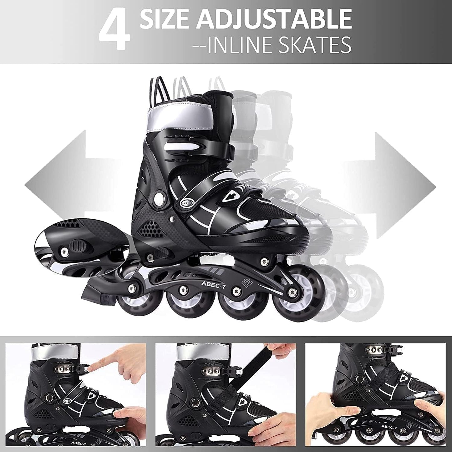 Skatingzone's 4 Wheels Adjustable Inline Skates Skating Shoes for Boys Kids Girls Skating Shoe Adjustable Roller Blades Age 6 to 15 Years