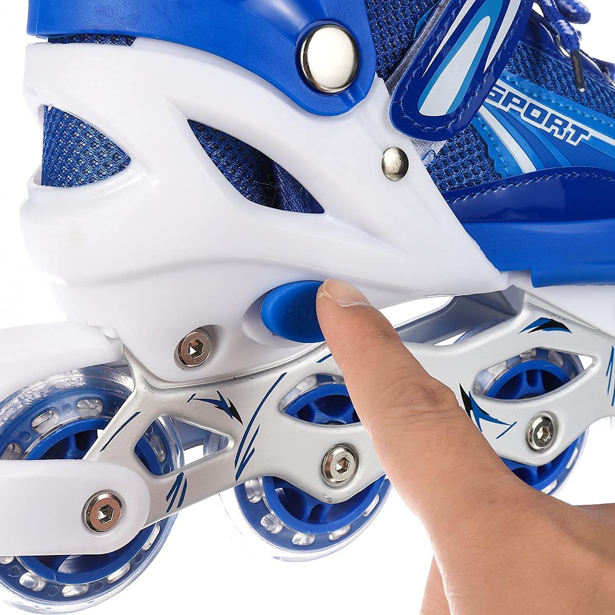 Skatingzone's Inline Skates Size Adjustable All Pure PU Strong Wheels Aluminium with LED Flash Light on Wheels, Skating Boy Age Group 6-15 Years (Blue)