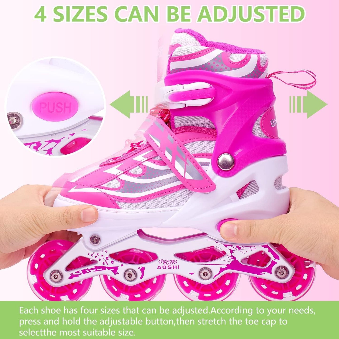 Skatingzone's 4 Wheels Adjustable Inline Skates Skating Shoes for Boys Kids Girls Skating Shoe Adjustable Roller Blades Age 6 to 15 Years