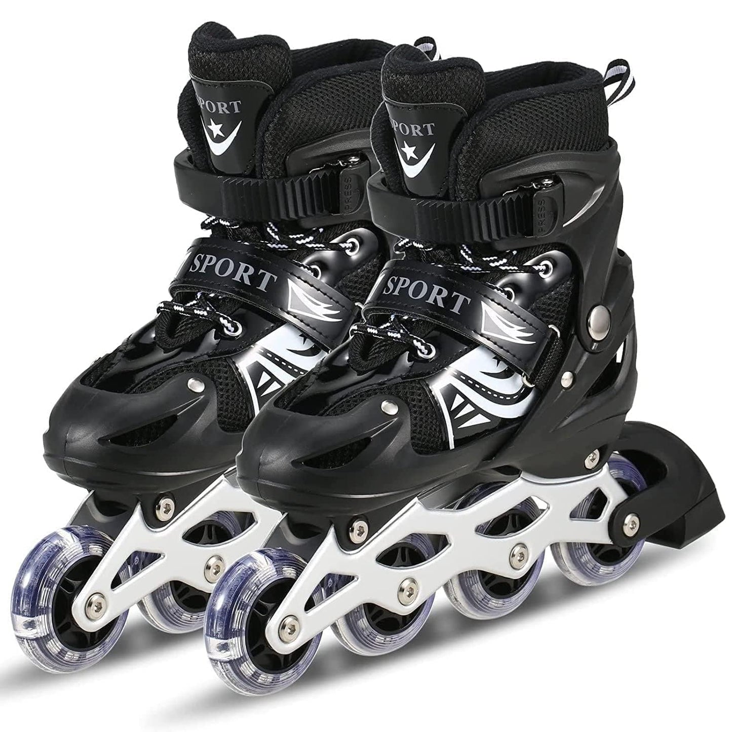 Skatingzone's 4 Wheels Adjustable Inline Skates Skating Shoes for Boys Kids Girls Skating Shoe Adjustable Roller Blades Age 6 to 15 Years