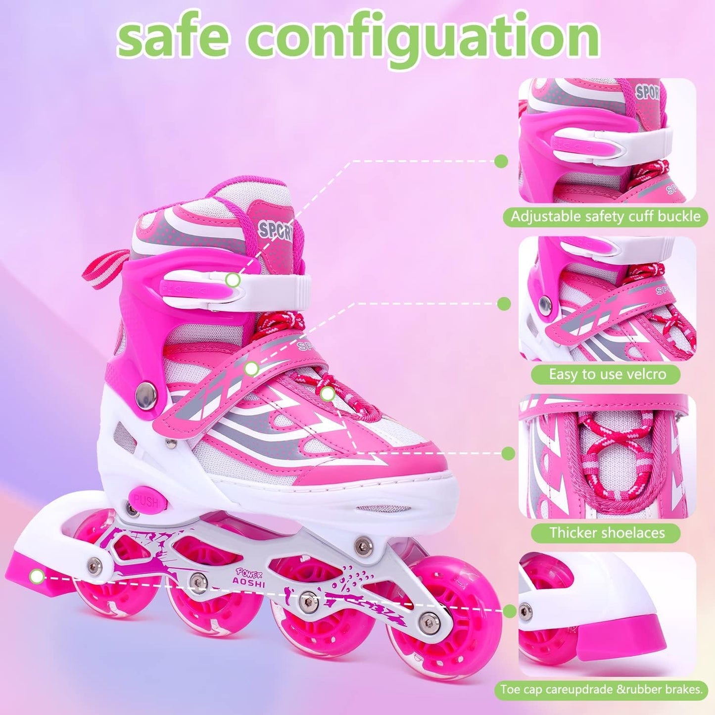 Skatingzone's 4 Wheels Adjustable Inline Skates Skating Shoes for Boys Kids Girls Skating Shoe Adjustable Roller Blades Age 6 to 15 Years
