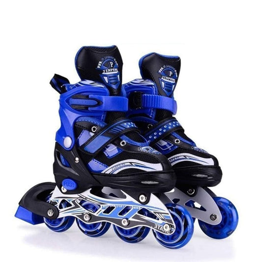 Skatingzone's Inline Skates Size Adjustable All Pure PU Strong Wheels Aluminium with LED Flash Light on Wheels, Skating Boy Age Group 6-15 Years (Blue)