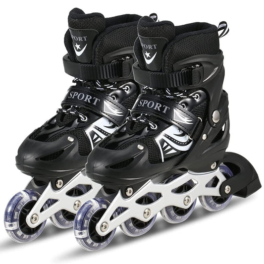 Skatingzone's 4 Wheels Adjustable Inline Skates Skating Shoes for Boys Kids Girls Skating Shoe Adjustable Roller Blades Age 6 to 15 Years