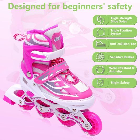 Skatingzone's  4 Wheels Adjustable Inline Skates Skating Shoes for Boys Kids Girls Skating Shoe Adjustable Roller Blades Age 6 to 15 Years