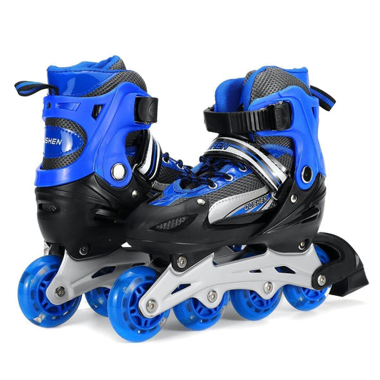 Skatingzone's Inline Skates Size Adjustable All Pure PU Strong Wheels Aluminium with LED Flash Light on Wheels, Skating Boy Age Group 6-15 Years (Blue)